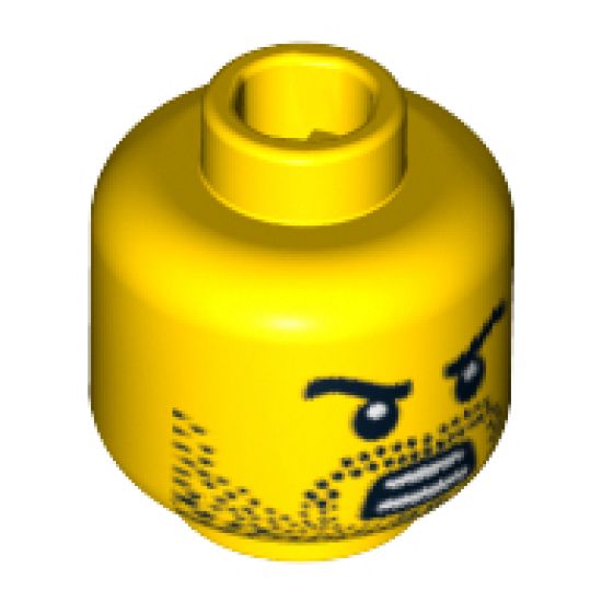 Minifigure, Head Beard Stubble, Black Angry Eyebrows with Open Mouth with Teeth Pattern - Hollow Stud