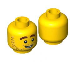 Minifigure, Head Beard Stubble, Brown Eyebrows, White Pupils, Open Smile Pattern - Hollow Stud