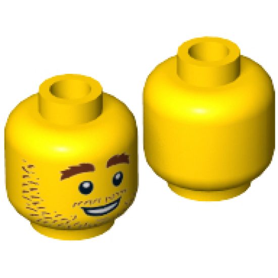 Minifigure, Head Beard Stubble, Brown Eyebrows, White Pupils, Open Smile Pattern - Hollow Stud