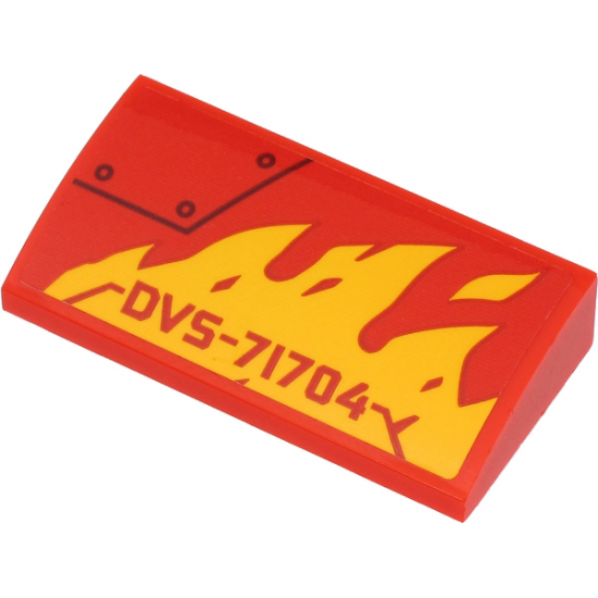 Slope, Curved 2 x 4 x 2/3 with Bottom Tubes with 'DVS-71704', Yellow Flames and Black Line and Circles Pattern Model Left Side (Sticker) - Set 71704