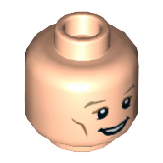 Minifigure, Head Dual Sided Dark Tan Eyebrows, White Pupils, Cheek Lines with Open Mouth Smile / Determined Pattern - Hollow Stud