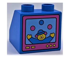 Duplo, Brick 2 x 2 x 1 1/2 Slope 45 with Television Clown Pattern