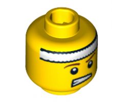 Minifigure, Head Male Headband White, Brown Eyebrows, Teeth Clenched Pattern - Hollow Stud