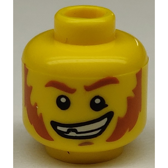 Minifigure, Head Red Eyebrows and Sideburns, Broken Tooth, Determined Grin, Pupils Pattern - Blocked Open Stud