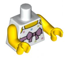Torso Female Top with Straps, Medium Lavender Belt with Bow, Bright Colored Squares Pattern / Yellow Arms / Yellow Hands