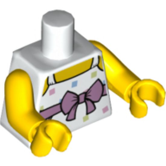 Torso Female Top with Straps, Medium Lavender Belt with Bow, Bright Colored Squares Pattern / Yellow Arms / Yellow Hands