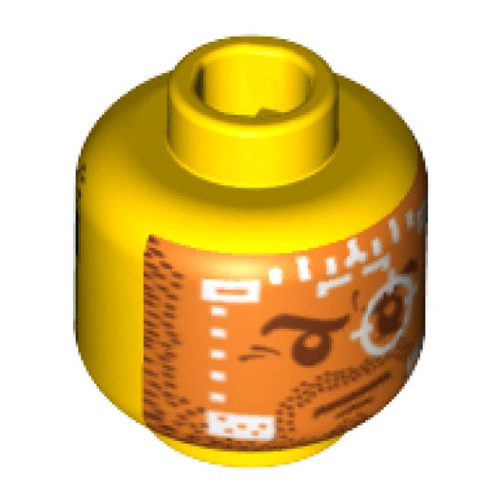 Minifigure, Head Dual Sided Beard Stubble, Orange Head-Up Display (HUD) / Helmet Scope Pattern - Blocked Open Stud
