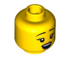 Minifigure, Head Dual Sided Female Black Eyebrows, Eyelashes, Open Mouth / Frown Pattern - Blocked Open Stud