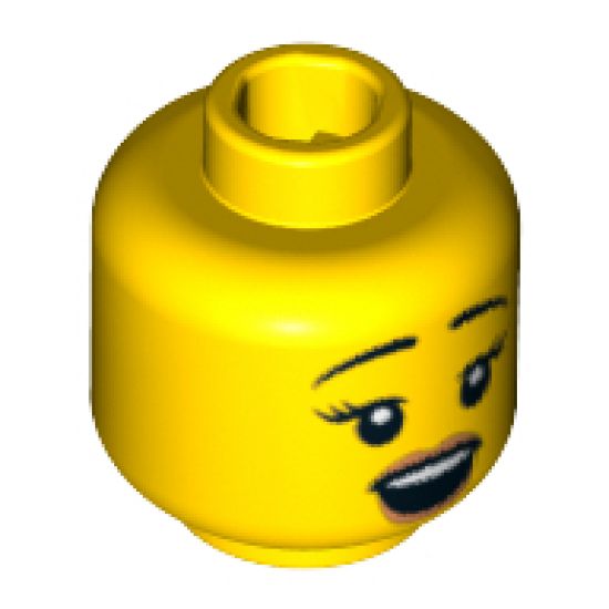 Minifigure, Head Dual Sided Female Black Eyebrows, Eyelashes, Open Mouth / Frown Pattern - Blocked Open Stud