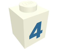 Brick 1 x 1 with Blue '4' Pattern (Bold Font)