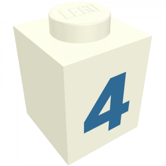 Brick 1 x 1 with Blue '4' Pattern (Bold Font)