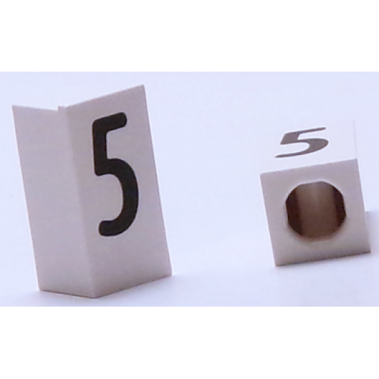 Tile, Modified 1 x 2 x 5/6 with Stud Hole in End and Black '5' Pattern