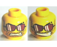 Minifigure, Head Dual Sided Red Sunglasses with White Stripes, Evil Grin / Clenched Teeth Pattern - Hollow Stud