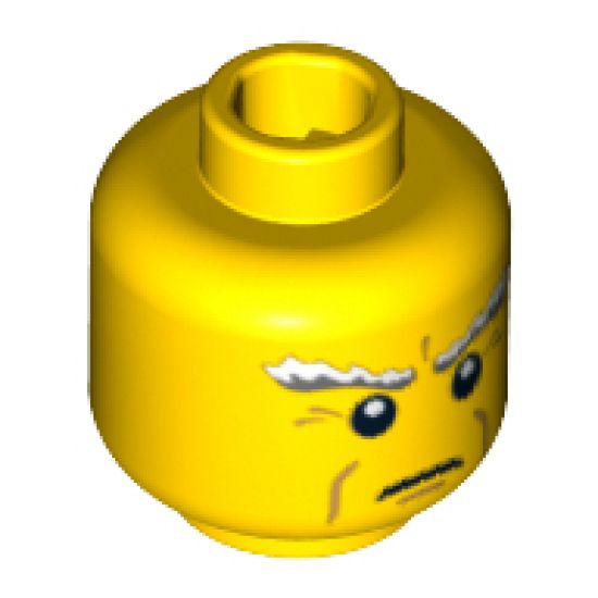 Minifigure, Head Male White Bushy Eyebrows, Crow's Feet and Cheek Lines Pattern - Blocked Open Stud
