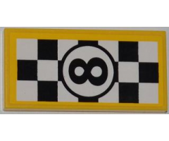 Tile 2 x 4 with Number '8' in Black Circle on Checkered Background Pattern (Sticker) - Set 4643