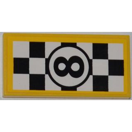 Tile 2 x 4 with Number '8' in Black Circle on Checkered Background Pattern (Sticker) - Set 4643