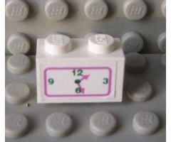 Brick 1 x 2 with Dark Pink and Green Clock Pattern (Sticker) - Set 5895