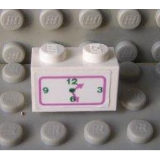 Brick 1 x 2 with Dark Pink and Green Clock Pattern (Sticker) - Set 5895