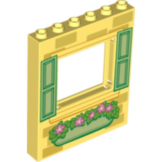 Panel 1 x 6 x 6 with Window with Yellowish Green Shutters and Flower Box Pattern