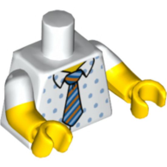 Torso Shirt with Medium Blue Dots, Orange, Dark Blue and Bright Light Blue Striped Tie Pattern / Yellow Arms with White Short Sleeves / Yellow Hands