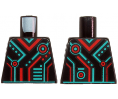 Torso Dark Turquoise and Red Stripes, Rectangles and Circles Pattern