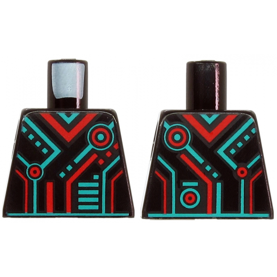 Torso Dark Turquoise and Red Stripes, Rectangles and Circles Pattern