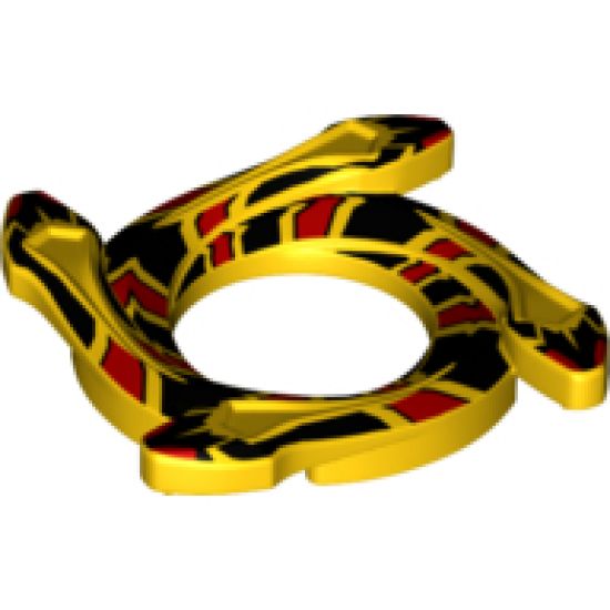 Ring 4 x 4 with 2 x 2 Hole and 4 Snake Head Ends and Red and Black Scales Snake Pattern (Ninjago Spinner Crown)