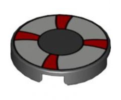 Tile, Round 2 x 2 with Red and White Life Preserver, Curved Bands Pattern