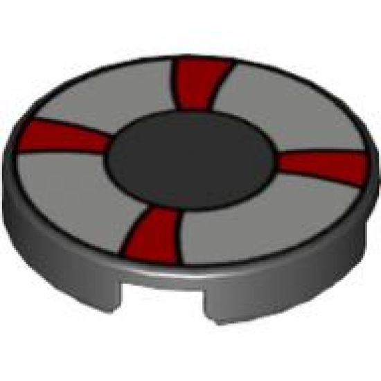 Tile, Round 2 x 2 with Red and White Life Preserver, Curved Bands Pattern