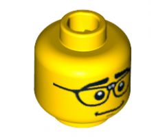 Minifigure, Head Male Thick Black Eyebrows, Repaired Glasses, Nervous Smile Pattern - Blocked Open Stud