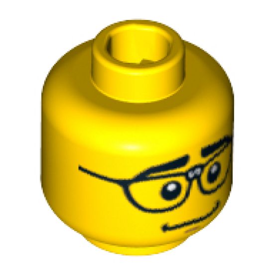 Minifigure, Head Male Thick Black Eyebrows, Repaired Glasses, Nervous Smile Pattern - Blocked Open Stud