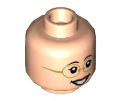 Minifigure, Head Dual Sided Female Glasses with Gold Frames, Peach Lips, Smiling / Smiling with Teeth Pattern - Hollow Stud