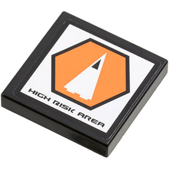 Tile 2 x 2 with 'HIGH RISK AREA' and Orange Hexagon with Black Border and White Triangle Pattern (Sticker) - Set 7690