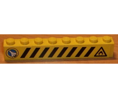Brick 1 x 8 with Black and Yellow Danger Stripes, Shuttle Left, Flame Right Pattern (Sticker) - Set 6459