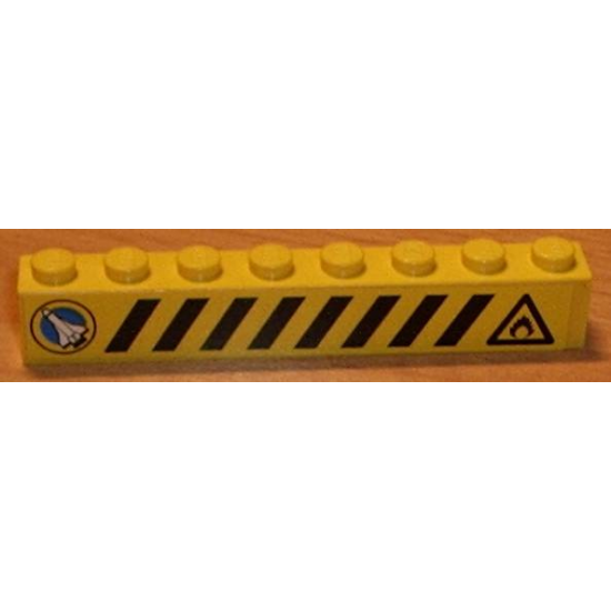 Brick 1 x 8 with Black and Yellow Danger Stripes, Shuttle Left, Flame Right Pattern (Sticker) - Set 6459
