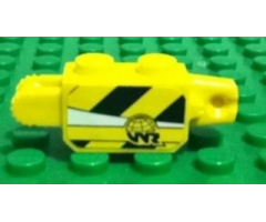 Hinge Brick 1 x 2 Locking, 9 Teeth with Black and Yellow Danger Stripes and 'WR' Logo Pattern on Both Sides (Stickers) - Set 8899