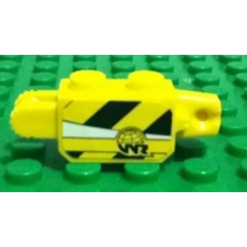 Hinge Brick 1 x 2 Locking, 9 Teeth with Black and Yellow Danger Stripes and 'WR' Logo Pattern on Both Sides (Stickers) - Set 8899