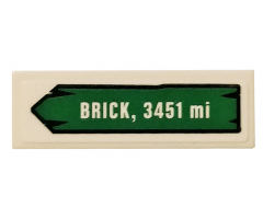 Tile 1 x 3 with 'BRICK, 3451 mi' on Green Road Sign Pattern (Sticker) - Set 40353