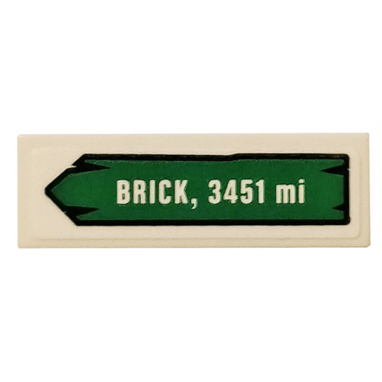 Tile 1 x 3 with 'BRICK, 3451 mi' on Green Road Sign Pattern (Sticker) - Set 40353