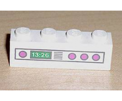 Brick 1 x 4 with Dark Pink Knobs and 13:26 Clock Pattern (Sticker) - Set 5895