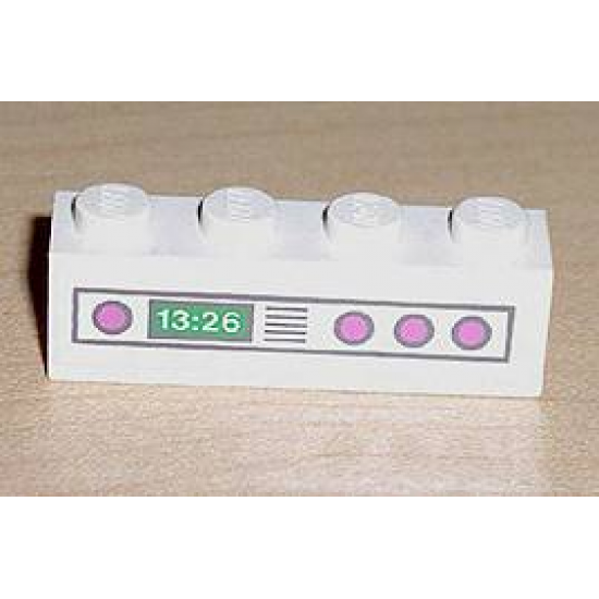 Brick 1 x 4 with Dark Pink Knobs and 13:26 Clock Pattern (Sticker) - Set 5895
