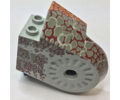 Animal, Body Part Dinosaur Middle Quarter with Pin Holes, Set 1371 Pattern - Dark Gray Scales on Dark Red and Gray
