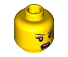 Minifigure, Head Female with Dark Pink Lips, Eye Shadow and Lightning Bolt, Open Mouth Pattern - Blocked Open Stud