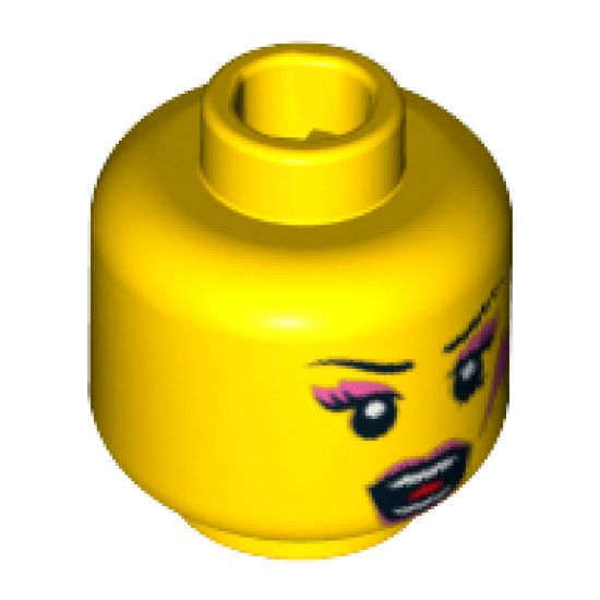 Minifigure, Head Female with Dark Pink Lips, Eye Shadow and Lightning Bolt, Open Mouth Pattern - Blocked Open Stud