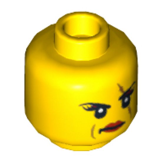 Minifigure, Head Dual Sided Female Scar over Left Eye, Raised Eyebrow / Scowl Pattern (Ann Lee) - Hollow Stud