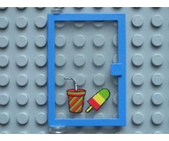 Door 1 x 4 x 5 Left with Trans-Clear Glass and Drink and Ice Pop (Freezer / Lollipop / Lolly / Pole / Popsicle / Stick) Pattern (Sticker) - Set 6683