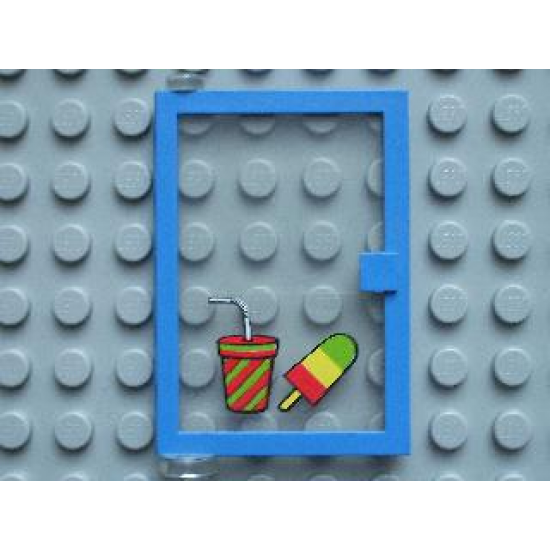 Door 1 x 4 x 5 Left with Trans-Clear Glass and Drink and Ice Pop (Freezer / Lollipop / Lolly / Pole / Popsicle / Stick) Pattern (Sticker) - Set 6683
