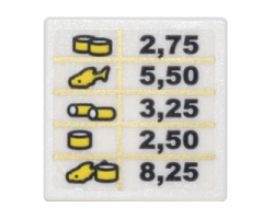 Road Sign 2 x 2 Square with Open O Clip with Price Sign with Gold Grid Lines, Sushi Rolls, Fish and Black Numbers Pattern (Sticker) - Set 70620