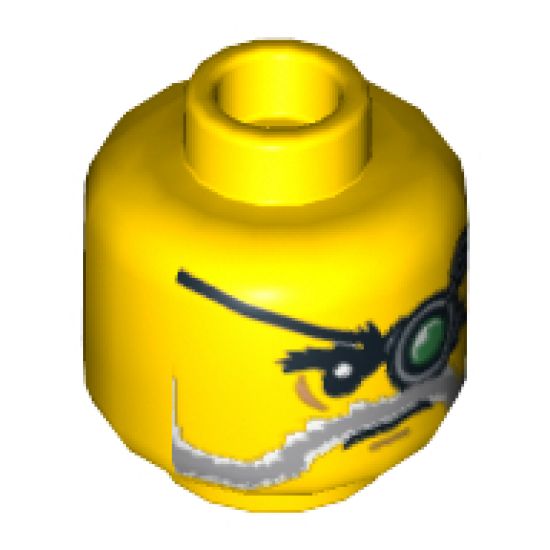 Minifigure, Head Beard Gray and White, Mechanical Left Eye Pattern - Hollow Stud