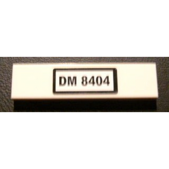 Tile 1 x 4 with Black 'DM 8404' on White Background Pattern (Sticker) - Set 8404